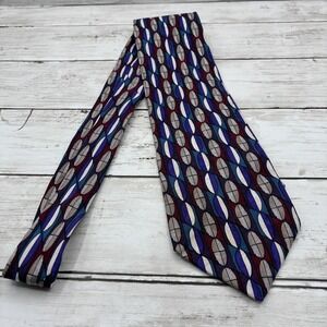 SURREY Men's 100% Silk Tie Abstract Geometric Pattern Purple Blue Brown Made in